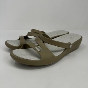 Crocs Patricia Mini Wedge 10386 Brown Women's Size 11 Strappy Slip On Sandals
